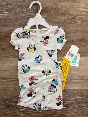 Disney Minnie Mouse White Short Sleeve Pajama Set with Multicolor Bows